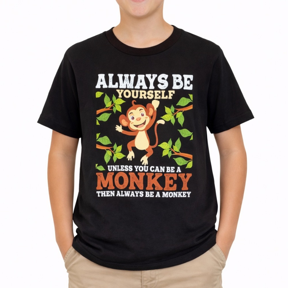 Always Be Yourself kid’s black monkey graphic print tee size medium